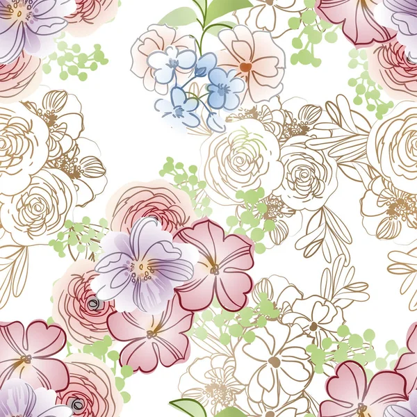 Elegance Seamless Pattern Floral Elements — Stock Vector