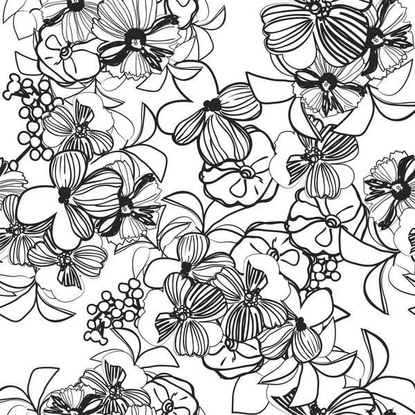 Ilustración Vectorial Fondo Sin Costura Floral Flores Abstractas Blancas Negras — Vector de stock