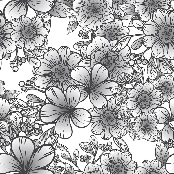 花のシームレスな背景のベクターイラスト 抽象的な白と黒の花 — ストックベクタ