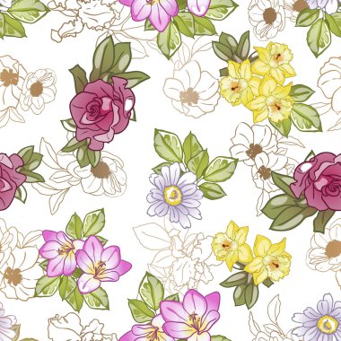Çiçek elementleriyle kusursuz bir desen.