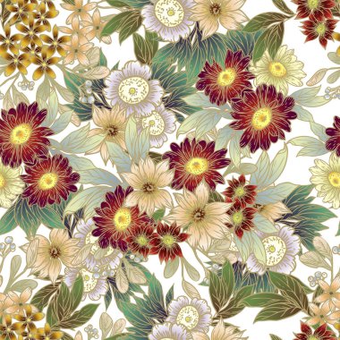 Çiçek elementleriyle kusursuz bir desen.