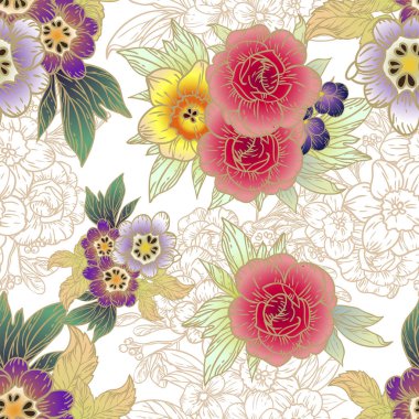 Çiçek elementleriyle kusursuz bir desen.