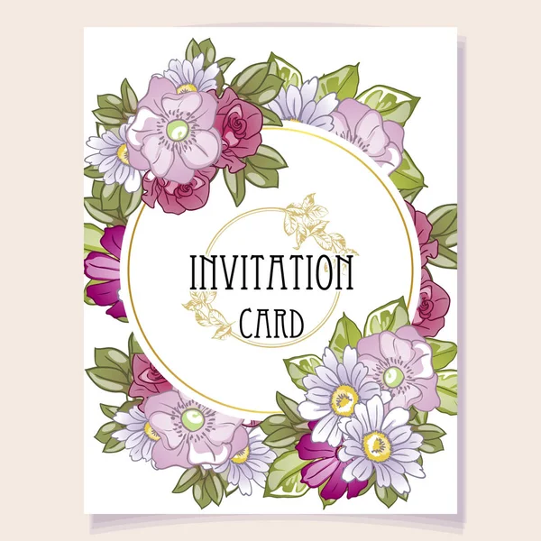 Carte Invitation Florale Illustration Vectorielle — Image vectorielle