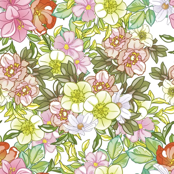 雅致的无缝花纹与花卉元素 — 图库矢量图片
