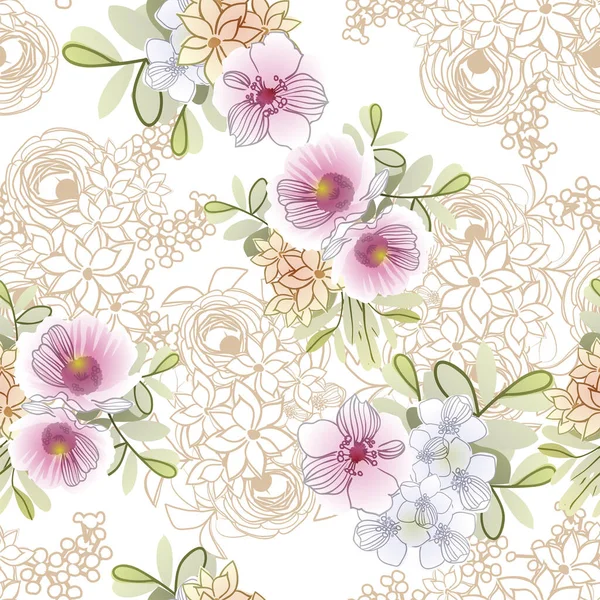 Elegance Seamless Pattern Floral Elements — Stock Vector