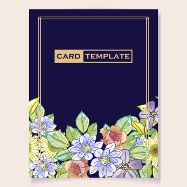 Çiçek kartı şablonu, vektör illüstrasyonu