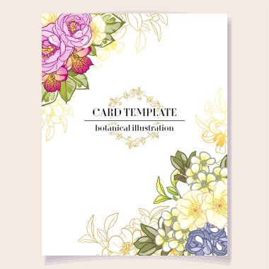 Çiçek kartı şablonu, vektör illüstrasyonu