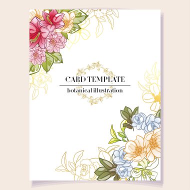 Çiçek kartı şablonu, vektör illüstrasyonu