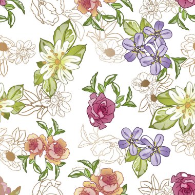 Çiçeksel elementlerle kusursuz desen.