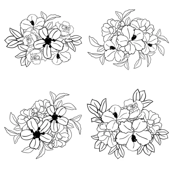 Conjunto Pegatinas Florales Ilustración Vectorial — Vector de stock