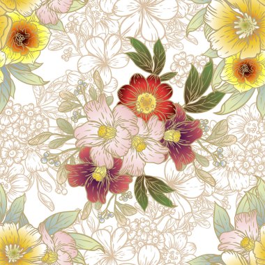 Çiçeksel elementlerle kusursuz desen.