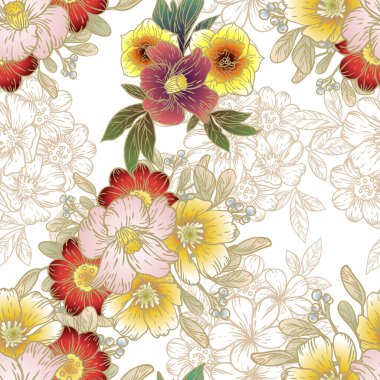 Çiçeksel elementlerle kusursuz desen.