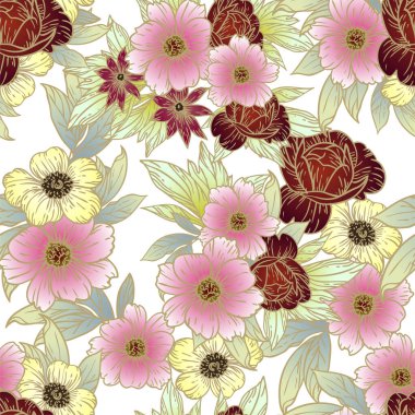 Çiçeksel elementlerle kusursuz desen.