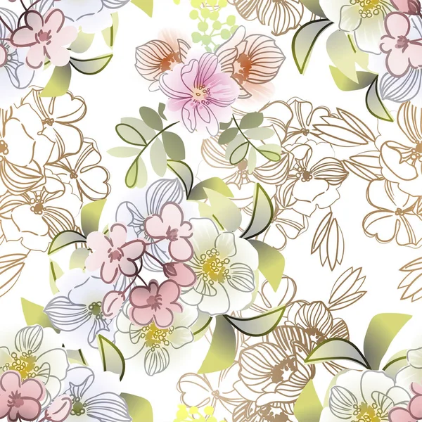 Elegantes Nahtloses Muster Mit Floralen Elementen — Stockvektor