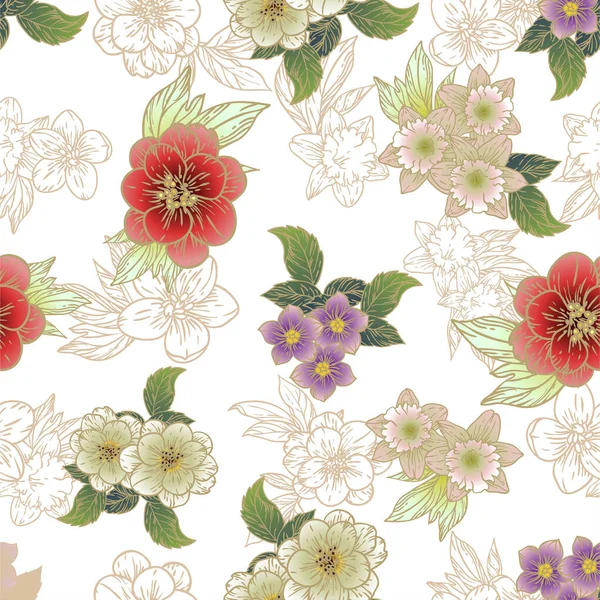 花の要素を持つエレガントなシームレスなパターン — ストックベクタ