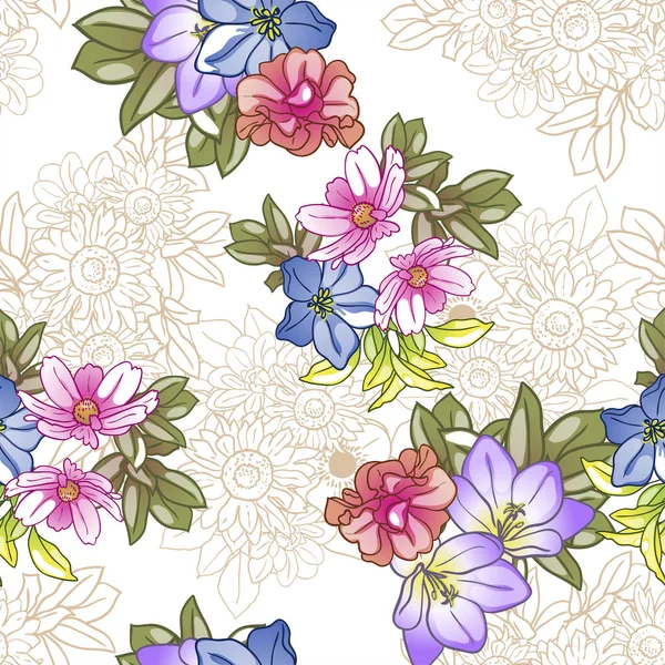 Patrón Elegante Con Hermosos Elementos Florales — Vector de stock