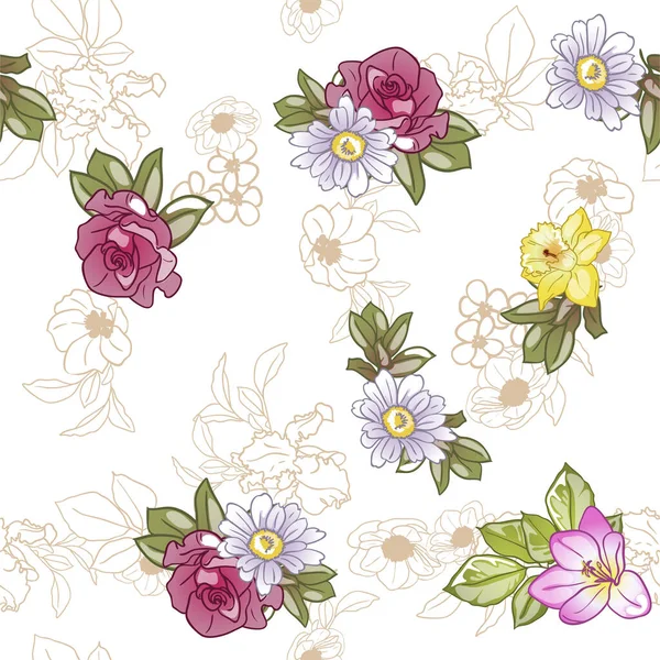 Patrón Elegante Con Hermosos Elementos Florales — Archivo Imágenes Vectoriales