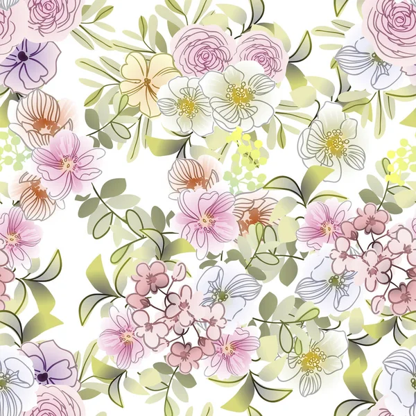 Motif Élégant Avec Beaux Éléments Floraux — Image vectorielle