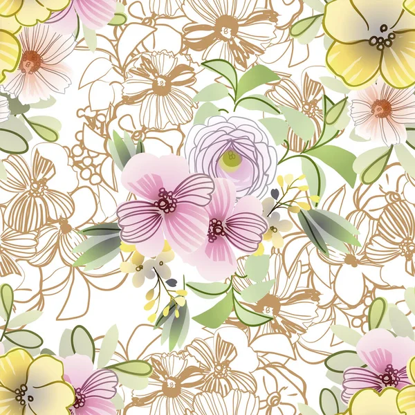 Motif Élégant Avec Beaux Éléments Floraux — Image vectorielle