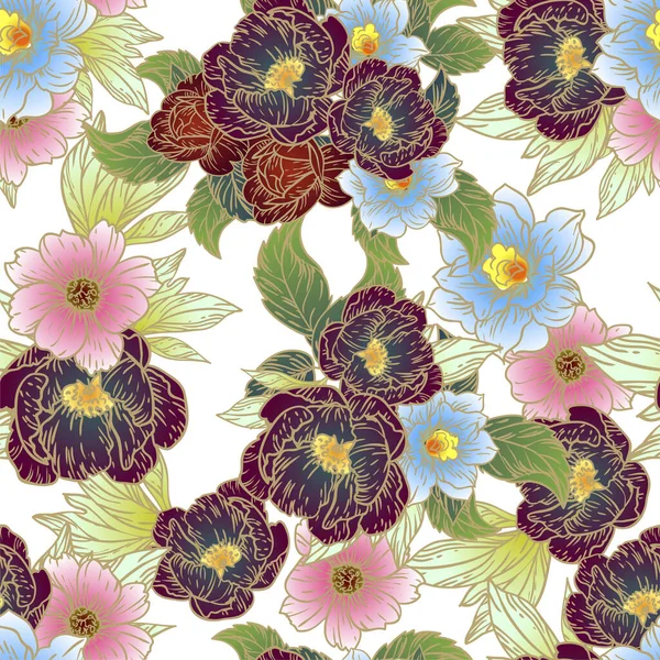 Motif Élégant Avec Beaux Éléments Floraux — Image vectorielle