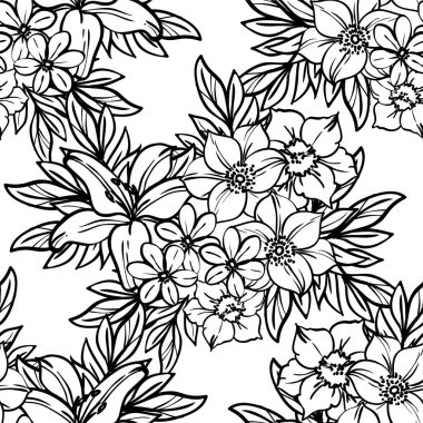 Tek renkli çiçek elementleriyle zarif desen