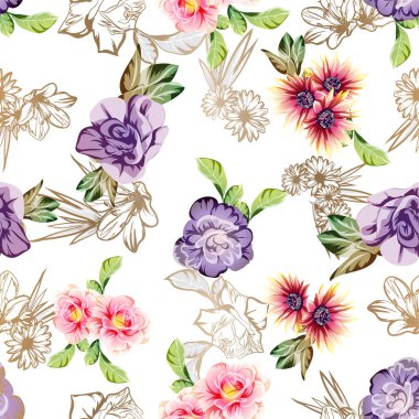 Renkli ve açık kahverengi doğrusal çiçek elementleriyle hassas renk deseni