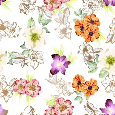 Renkli ve açık kahverengi doğrusal çiçek elementleriyle hassas renk deseni