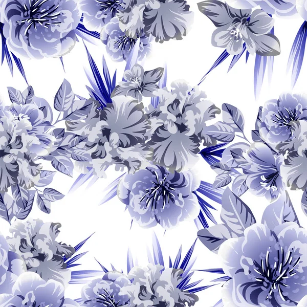 Motif Élégant Avec Des Éléments Floraux Couleur Bleue — Image vectorielle