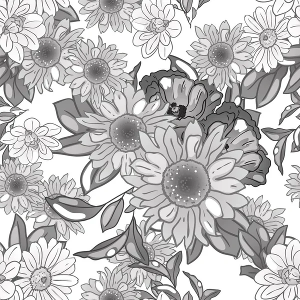 Κομψό Μοτίβο Μονόχρωμα Floral Στοιχεία — Διανυσματικό Αρχείο
