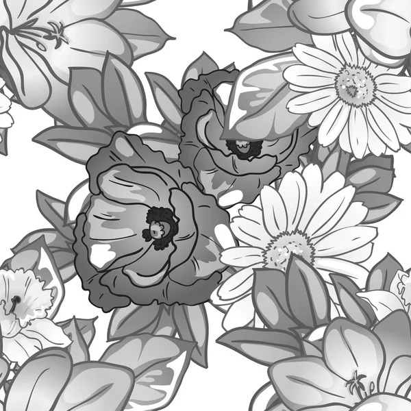 Elegant Pattern Monochrome Floral Elements — Stock Vector
