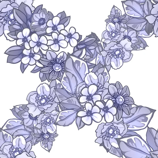 Κομψό Μοτίβο Μπλε Χρώμα Floral Στοιχεία — Διανυσματικό Αρχείο