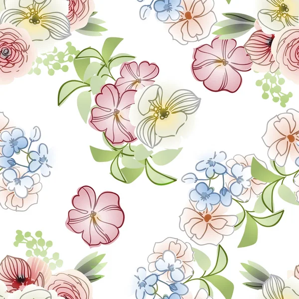 Patrón Color Tierno Con Hermosos Elementos Florales — Vector de stock