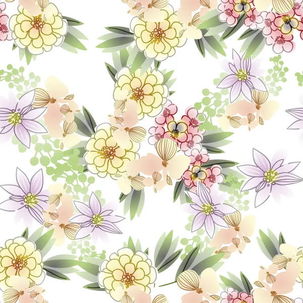 具有美丽花卉元素的柔和色彩图案 — 图库矢量图片
