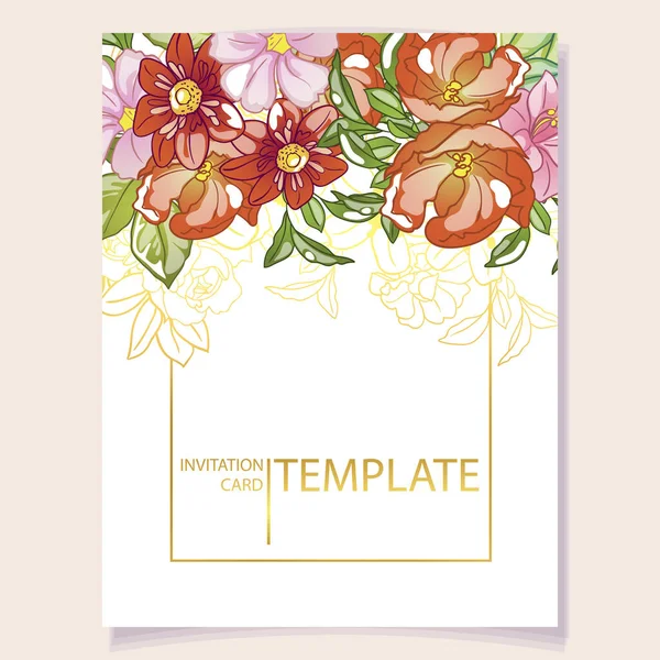 Invitation Card Decorated Flowers — Vector de stock