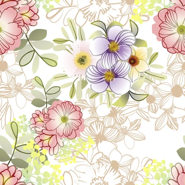 Hermosas Flores Fondo Ilustración Vectorial — Archivo Imágenes Vectoriales