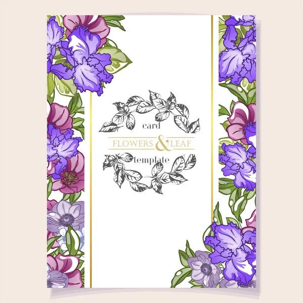 Modèle Invitation Avec Beaux Éléments Floraux — Image vectorielle