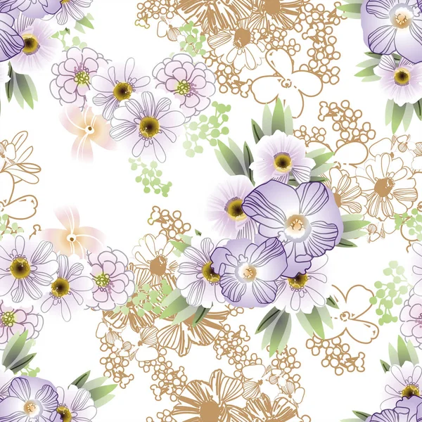 Patrón Sin Costuras Con Hermosos Elementos Florales — Archivo Imágenes Vectoriales