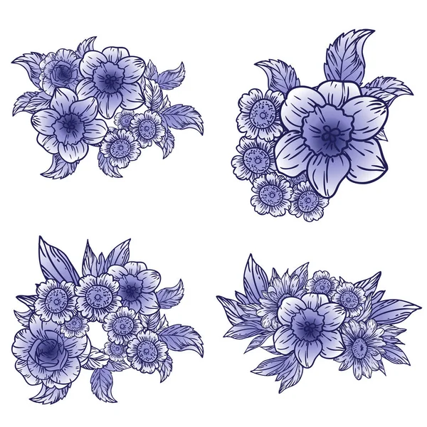 美しい花の要素とのシームレスなパターン — ストックベクタ