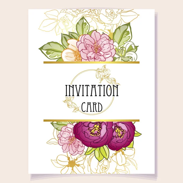 Modèle Invitation Avec Beaux Éléments Floraux — Image vectorielle