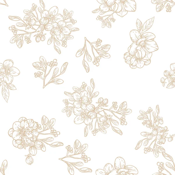 美しい花の要素とのシームレスなパターン — ストックベクタ