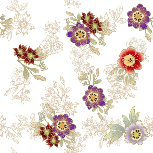 Seamless Pattern Beautiful Floral Elements — Stock Vector