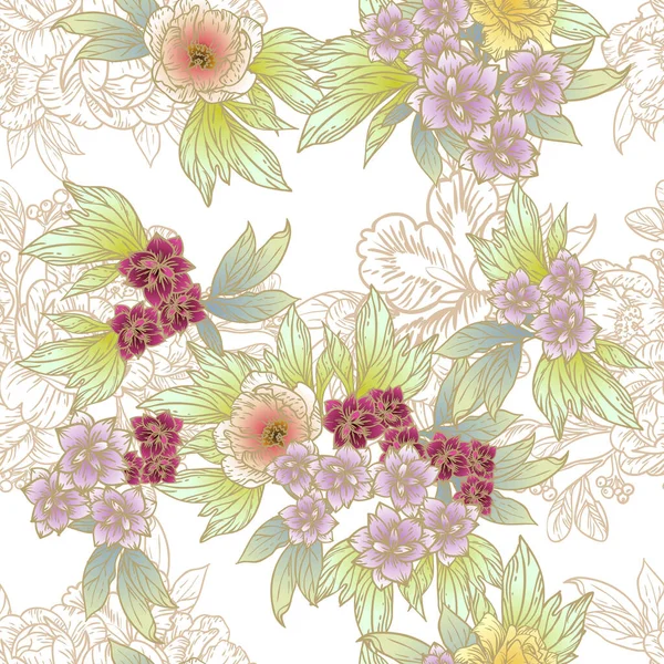 Patrón Sin Costuras Con Hermosos Elementos Florales — Archivo Imágenes Vectoriales
