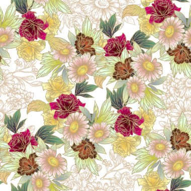 güzel çiçek öğeleri ile Seamless Modeli