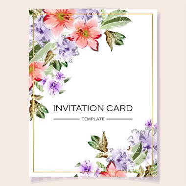 Güzel çiçek elementleriyle davet şablonu