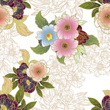 güzel çiçek öğeleri ile Seamless Modeli