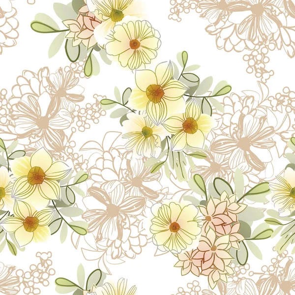 Modèle Sans Couture Avec Beaux Éléments Floraux — Image vectorielle
