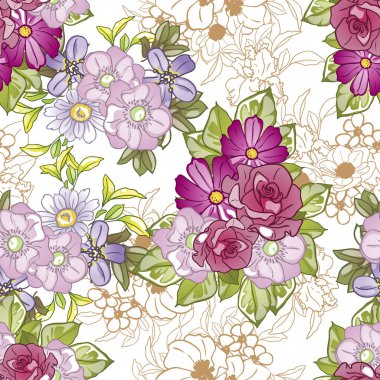 Kartpostal için güzel çiçek süslerinin vektör çizimi