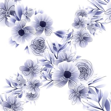 Sorunsuz vintage tarzı çiçek deseni. Kontur çiçek öğeleri