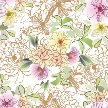 Kartpostal için güzel çiçek süslerinin vektör çizimi