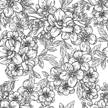 Sorunsuz vintage tarzı çiçek deseni. Kontur çiçek öğeleri